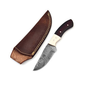 Handmade 1095 15n20 Damascus Steel Camping <b>Knife</b> Dusk Till Dawn Full Tang Straight Blade Micarta Camel <b>Bone</b> <b>Handle</b> Leather - Product Image 1