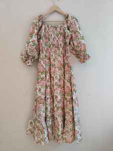 Floral Hand Block Print Kyra Floor-Length Bohemian Cotton V-neck Long Sleeve Party Dress Women Gift <b>Your</b> <b>Loved</b> Short Tunics - Product Image 2