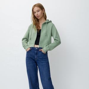 New Fashion Latest Designs Cropped <b>Zip</b>-<b>Up</b> Hoodies for <b>Women</b> Custom Logo Full Sleeves Crop <b>Top</b> Short Sports <b>Women's</b> Hoodie - Product Image 4