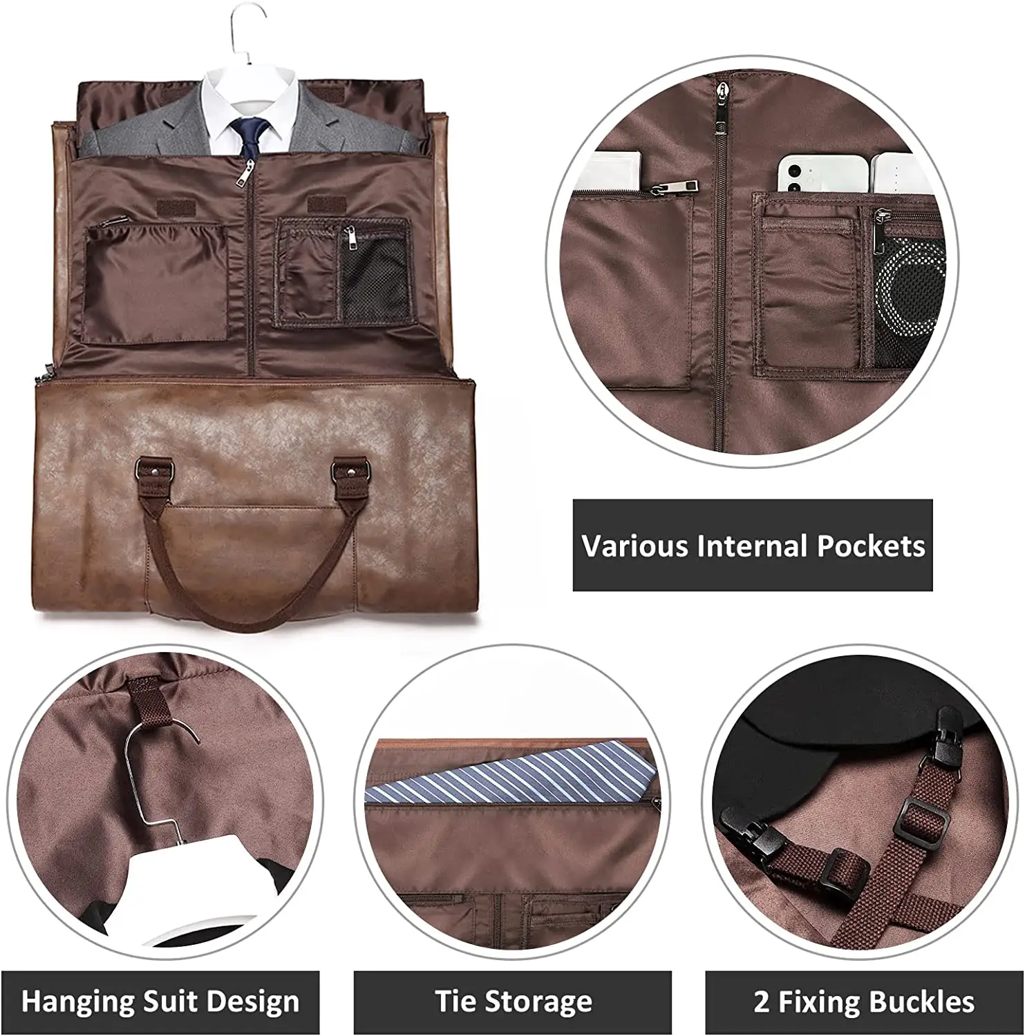 Bolsas de cuero para viaje para hombre, bolso Convertible de viaje con compartimiento para zapatos, color marrón y negro