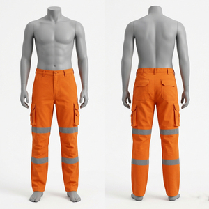 Pantalon de travail cargo de sécurité en sergé de coton et polyester 240 GSM, imperméable, certifié CE, haute visibilité, réfléchissant, durable, personnalisable - Product Image 4