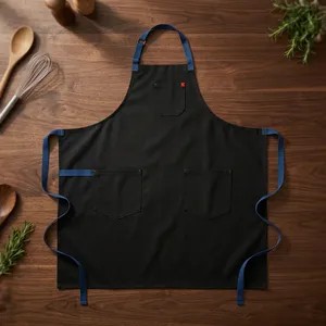 Delantal Clásico Negro con Múltiples Bolsillos, Resistente al Agua, Moderno, para Limpieza, Uso Diario, Estilo Lona Tejida - Product Image 1