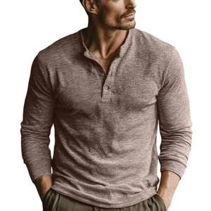 T-shirt décontracté à col Henry pour homme, manches longues, couleur unie, coupe ajustée, extensible, patte de boutonnage mi-longue pour un usage quotidien - Product Image 4