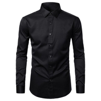 Kemeja lengan panjang Slim Fit pria, kaus bisnis kasual kain katun 100% Label pribadi kustom