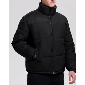 Veste matelassée noire pour homme, coupe-vent, isolée, fermeture éclair, col montant, manteau d'hiver décontracté, rembourrage épais en polyester, coupe régulière - Product Image 3