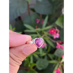Natural Ruby Heart <b>Ring</b> <b>925</b> Sterling <b>Silver</b> Handmade Heart Shape Gemstone <b>Ring</b> Wholesale Jewelry Supplier - Product Image 2