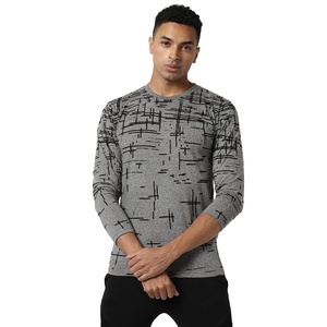 T-shirt à manches longues imprimé graphique gris pour homme pour tenue décontractée | T-shirt structuré conçu avec confort - Product Image 1
