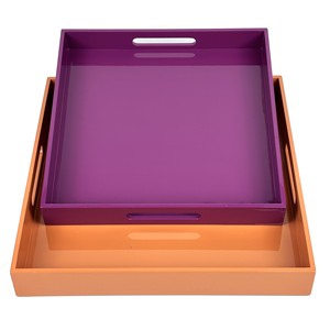 Ensemble de plateaux de service décoratifs durables en MDF laqué coloré carré, faits à la main, durables, brillants, couleur unie, bloc de couleurs, bois, sans danger pour les aliments - Product Image 2