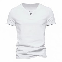 T-shirts d'été pour hommes de haute qualité à manches courtes et col en V, décontractés, en coton, coupe ample, tricotés, anti-boulochage