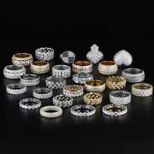 แหวนแฟชั่นฮิปฮอปประดับเพชร CZ ระยิบระยับเคลือบทองแท้สำหรับผู้ชายและผู้หญิง - Product Image 4