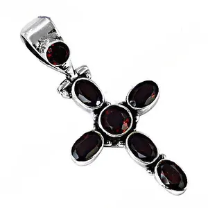 Rhodium-Plated Sterling Silver Geometric Garnet <b>Cross</b> <b>Pendant</b> Necklace for Women-Hypoallergenic Statement Piece Trendy Gift - Product Image 1