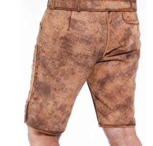 Pantalones cortos Lederhosen alemanes de alta calidad para hombre, disfraz bávaro Oktoberfest marrón antiguo 100%, pantalones de cuero de ante de cabra genuino - Product Image 5