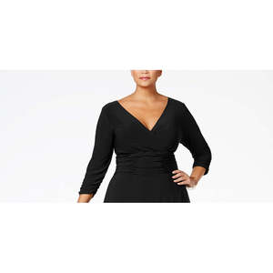 Abito da donna taglie forti nero a trapezio con design arricciato in chiffon, taglia XL, stile semplice e naturale, per l'ufficio, lunghezza al ginocchio - Collezione NY - Product Image 2