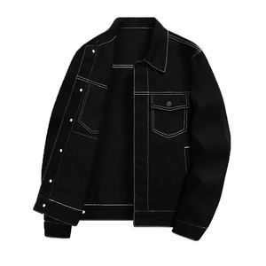 Veste en jean pour homme de qualité supérieure, sur mesure, à manches longues, grande taille, en denim noir délavé, en coton, pour le printemps - Product Image 1