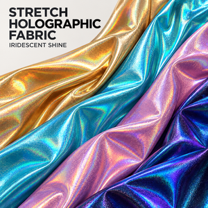 Tissu métallique holographique extensible en gros pour costumes de danse, maillots de bain et vêtements de mode - Product Image 1