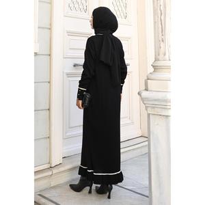 Vestido Maxi de Punto Negro 6150 con Detalles de Piedras - Casual, Elegante y Moderno para Club, Noche, Invitadas de Boda, Citas, Largo hasta el Suelo, Tejido No Tejido - Product Image 4