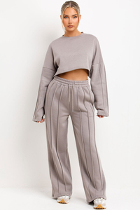 Wholesale Custom Dove Grey 2 Piece <b>Women's</b> Tracksuit Set <b>Jogger</b> And Crop Sweatshirt <b>Women's</b> 2 Piece Sweat Set - Product Image 5