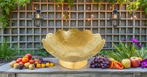 Bol à fruits secs Rampuri en laiton fait à la main de 9 "belle conception de paon doré ustensiles de cuisine durables stockage de travail de sculpture décorative - Product Image 4