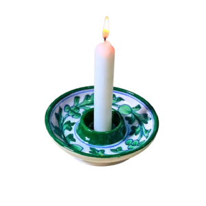 Portavelas de cerámica azul de 4 pulgadas hecho a mano, esmalte brillante, artesanía india con diseño floral blanco para Pascua, Día de San Valentín - Product Image 1