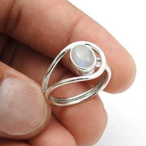Dainty Engagement <b>Ring</b> for Her 925 Sterling <b>Silver</b> Natural Rainbow Moonstone <b>Chunky</b> Handmade Jewelry Wholesale Factory Price - Product Image 2
