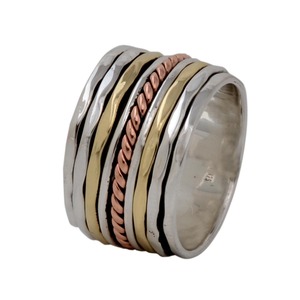 แหวนสปินเนอร์3โทนอันเป็นเอกลักษณ์ของเงินสเตอร์ลิง925เครื่องประดับชั้นดีทำจากทองเหลืองสีเงินและสีทองจากอินเดีย - Product Image 3