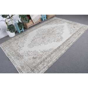 Alfombra Turca Vintage, Alfombra Grande de 5.7x9.4 pies, Alfombra de Lana con Puntos Blancos y Grises - Product Image 4