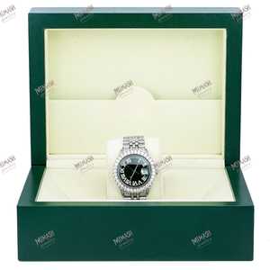 Luxueux 38mm Vert Chiffre Romain Cadran Analogique Montre De Luxe Glacé Moissanite Diamant Unique Auto Date Style pour Toutes Les Occasions - Product Image 6