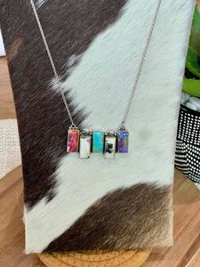 Collar de barra de piedra múltiple con ajuste de bisel de oro y plata de ley hecho a mano, joyería elegante para mujer, regalo artesanal único, uso diario - Product Image 2