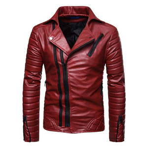Chaqueta de Motociclista de Cuero Genuino para Hombre, Cuello Alto, Cierre de Cremallera, Color Sólido, Corte Ajustado, Transpirable, Ecológica e Impermeable para Invierno - Product Image 3