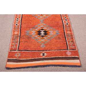 Vintage <b>Rug</b>, <b>Runner</b> 2.8x10.4 ft <b>Rug</b>, Herki Orange Moroccan <b>Rug</b> - Product Image 5