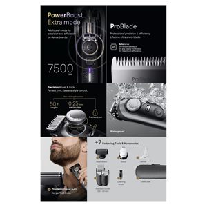 Recortadora de Barba de Precisión, 7 Herramientas de Barbería, Modo PowerBoost, ProBlade, 180 Minutos de Autonomía, 50 Longitudes de Corte Graduales, Batería USB, Rueda de Precisión - Product Image 3
