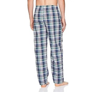 Venta al por mayor de pantalones de pijama de hombre a cuadros multicolor azul logotipo personalizado pantalones de franela de hombre informales con cordón - Product Image 2