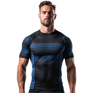 Rashguard athlétique à manches courtes pour homme, respirant, inspiré du métal, renforcé, extensible dans les quatre sens, UPF50+, audacieux, style heavy metal - Product Image 1