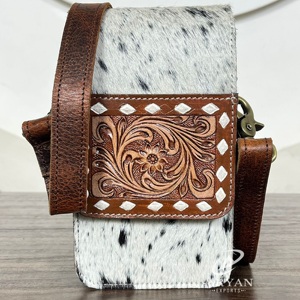 El más nuevo bolso de cuero para teléfono con pelo en el cuero genuino occidental bolso cruzado para teléfono móvil tarjetero de cuero de vaca monedero Floral - Product Image 1