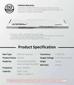 KINGSMAN GAMING ชุดแรม DDR5 สีขาว ความเร็วสูง 32GB (16GBx2) 6000MHz สำหรับคอมพิวเตอร์เล่นเกม รองรับ XMP EXPO รับประกันตลอดอายุการใช้งาน - Product Image 4