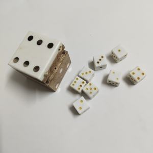 Natural <b>Wood</b> and Marble Dice <b>Box</b> <b>Square</b> Shape White Resin Dices with Yellow Dots - Product Image 2