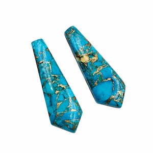 Bleu cuivre Turquoise lisse longue forme de cerf-volant pierre précieuse 10x30mm lâche paire assortie pierres pour la fabrication de bijoux bricolage Designer artisanat - Product Image 1