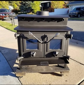 New Hearthstone Wood Stove Single Door <b>Cast</b> Iron Black Freestanding with Ash <b>Pan</b> Direct Vent Modern Outdoor Wood-Burning Pellet - Product Image 1
