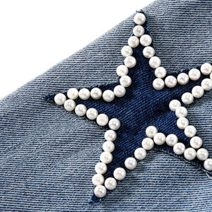 Veste en jean personnalisée Style vintage fermeture à boutons grande taille manteau d'hiver perle étoile patch design veste en jean en coton pour femmes - Product Image 5