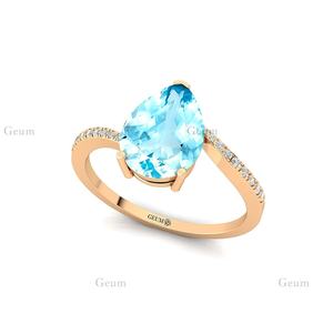 แหวนพลอยอัญมณีพลอยสีฟ้าประดับเพชร14K สำหรับผู้หญิง - Product Image 4