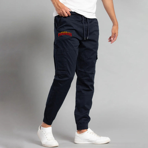 Venta al por mayor 100% algodón pantalones de chándal para hombre logotipo bordado personalizado Color Azul Marino sólido 4 bolsillos Baggy Streetwear hombres pantalones de chándal - Product Image 4