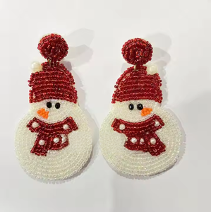 Handcrafted Snowman and Santa Seed Bead Christmas <b>Holiday</b> Drop <b>Earrings</b> Festive Handmade Jewelry for Women - Product Image 6