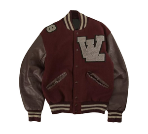 Veste universitaire intemporelle avec manches en cuir, corps en mélange de laine douce, fermeture à boutons pression, col côtelé, style décontracté urbain, vêtements de campus, usine OEM ODM - Product Image 5