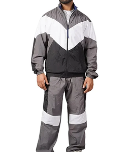 Conjunto Deportivo Cortavientos con Cremallera y Bloques de Color para Hombre, Chaqueta Transpirable y Pantalones Jogger de Nailon Reflectante - Product Image 1