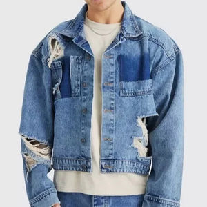 Veste en jean pour hommes avec logo personnalisé Vêtements de rue décontractés pour l'équitation Manteaux Veste en jean délavé - Product Image 1
