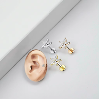 Anting-anting tusuk tulang rawan tragus, helix, flat back, stainless steel, perhiasan tindik tubuh, grosir, anting-anting labret, cincin bibir