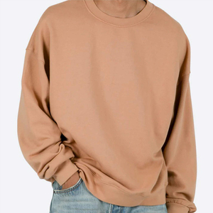 Sudadera de cuello redondo Beige liso para hombre, Jersey informal de manga larga de gran tamaño, ropa de calle básica de Color sólido, mezcla de algodón - Product Image 6