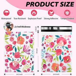 Paquete de 100 bolsas de polietileno de 25x33 cm con sello autoadhesivo y diseño floral colorido - Product Image 2