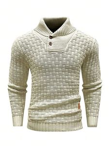 Pull à col châle pour homme en coton 100% tricoté uni avec logo frontal anti-froissement décontracté et confortable - Product Image 5