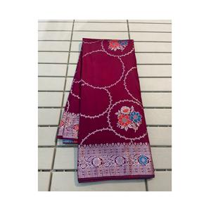 Sari de seda ruso suave puro de suministro al por mayor con el mejor tejido Zari & Meenakari Pallu para niñas, fiesta, boda, desgaste, Sari - Product Image 1